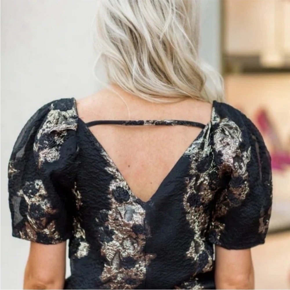 Buddy Love Black Tan Fitted Embellished Bodysuit Blouse Sz S - Picture 3 of 11